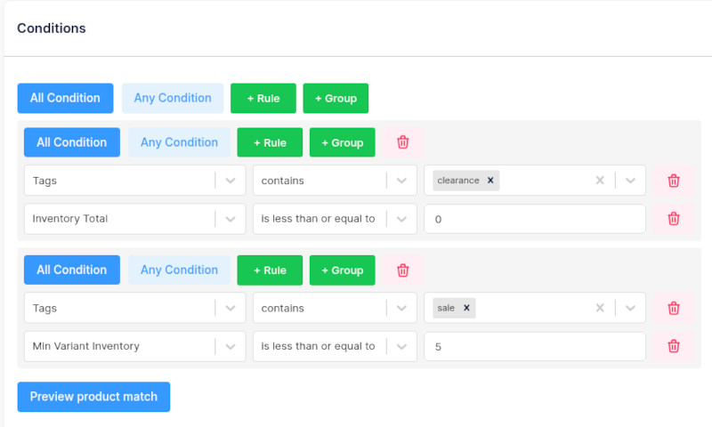 Smart Filters conditions and targeting options